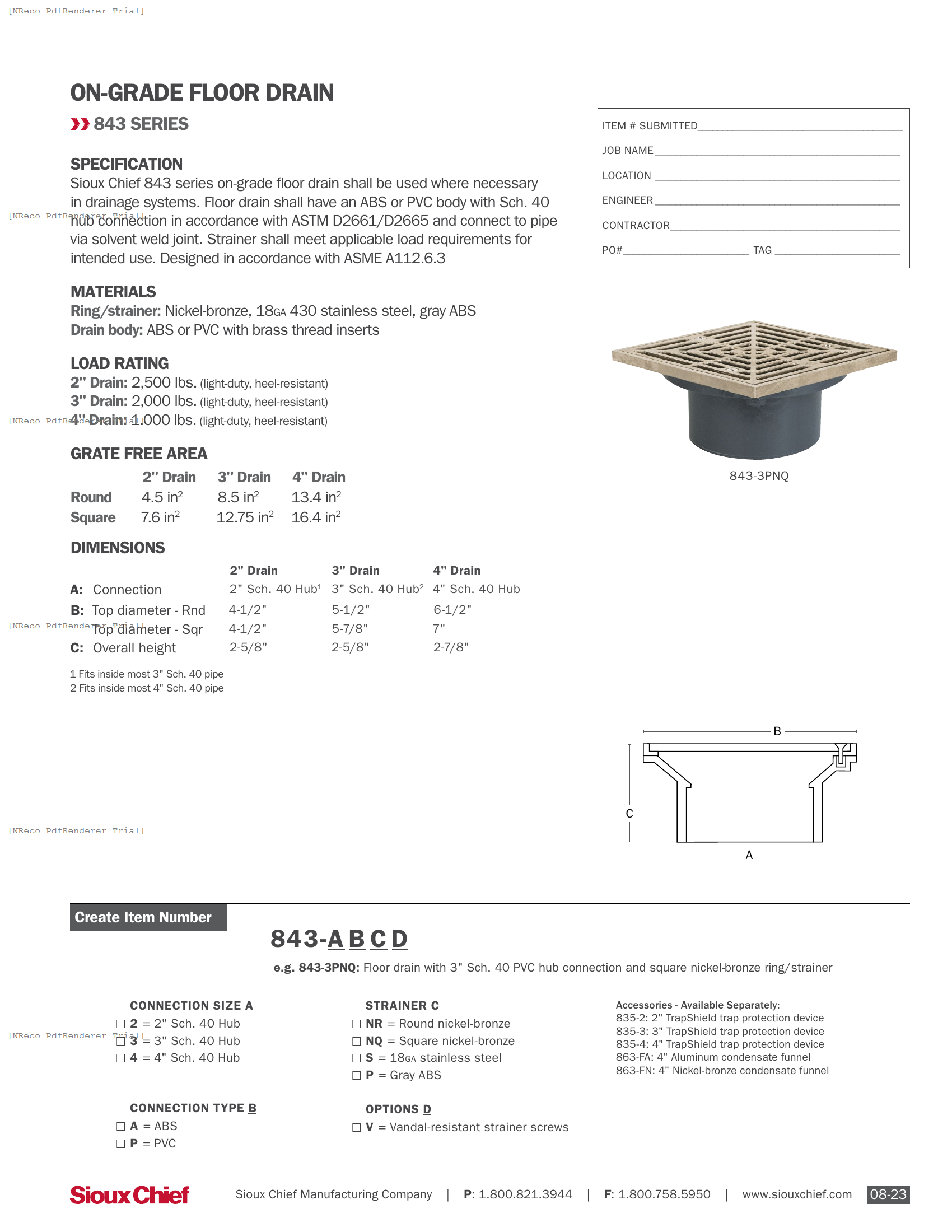 843 SERIES - ON-GRADE FLOOR DRAIN - SPEC SHEET.PDF Specification Document